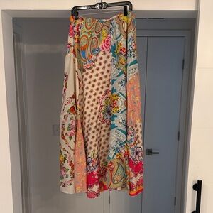 Johnny Was Multicolor Patchwork Satin style long Skirt M